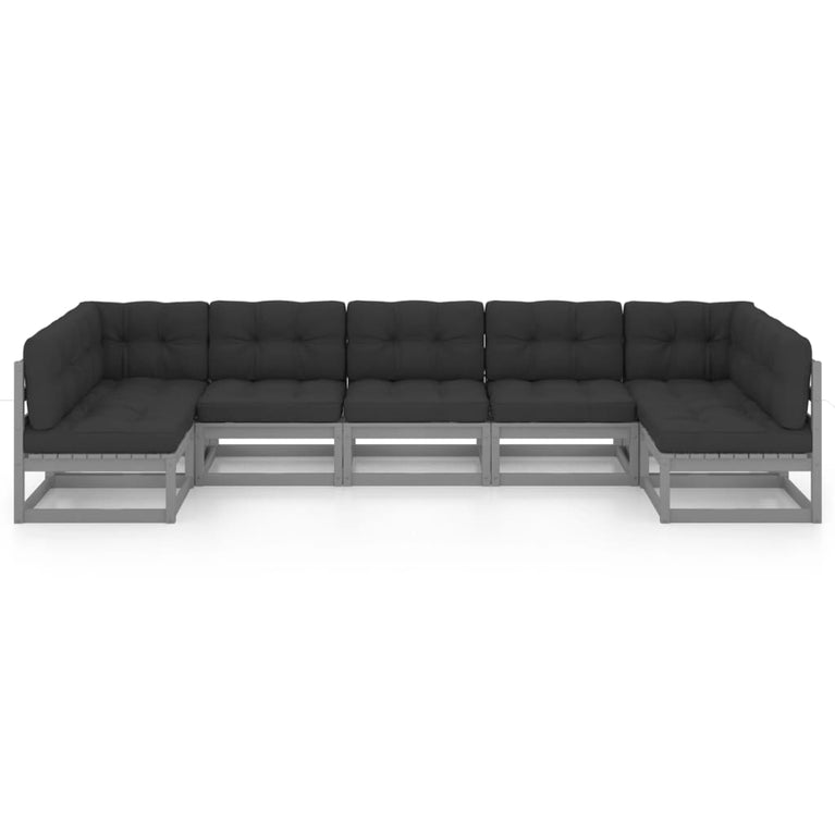7-delige Loungeset met kussens massief grenenhout grijs MeubelReus