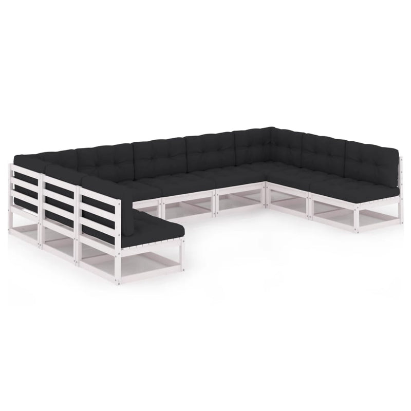 9-delige Loungeset met kussens massief grenenhout wit MeubelReus