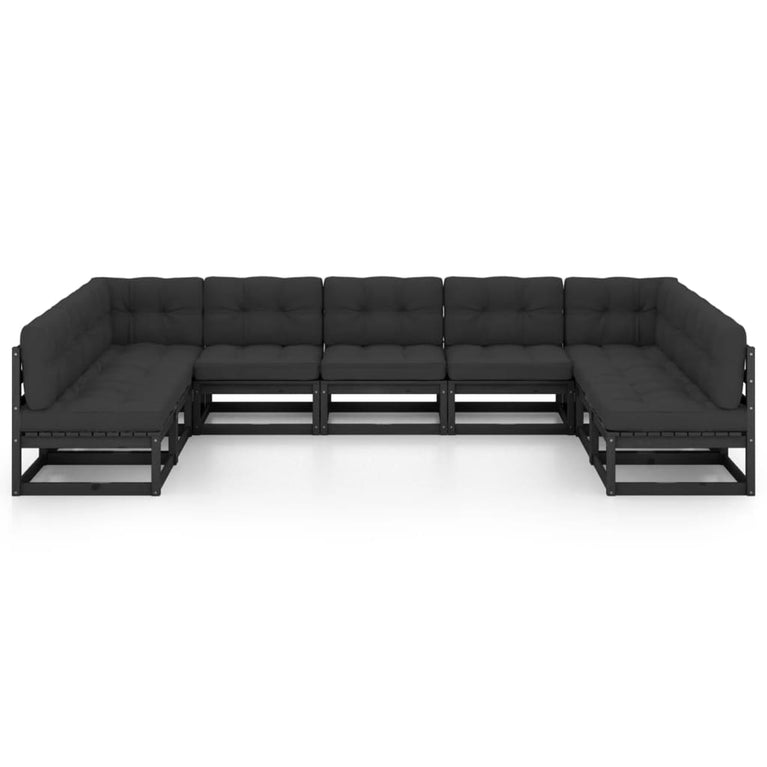 9-delige Loungeset met kussens massief grenenhout zwart MeubelReus
