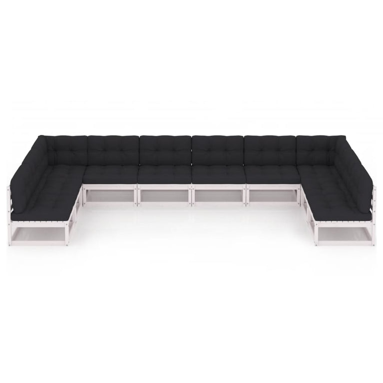 10-delige Loungeset met kussens massief grenenhout wit MeubelReus