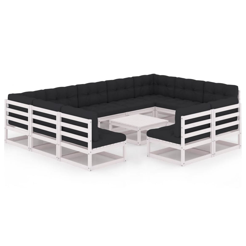 12-delige Loungeset met kussens massief grenenhout wit MeubelReus