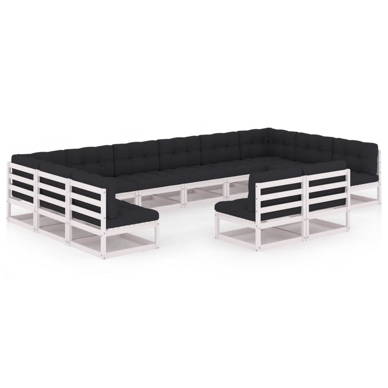 12-delige Loungeset met kussens massief grenenhout wit MeubelReus