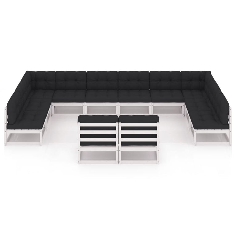 12-delige Loungeset met kussens massief grenenhout wit MeubelReus