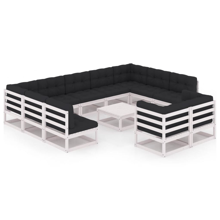 12-delige Loungeset met kussens massief grenenhout wit MeubelReus