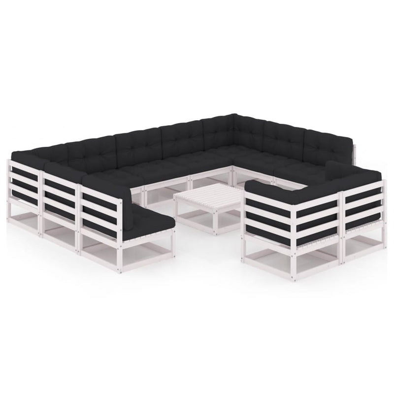 12-delige Loungeset met kussens massief grenenhout wit MeubelReus