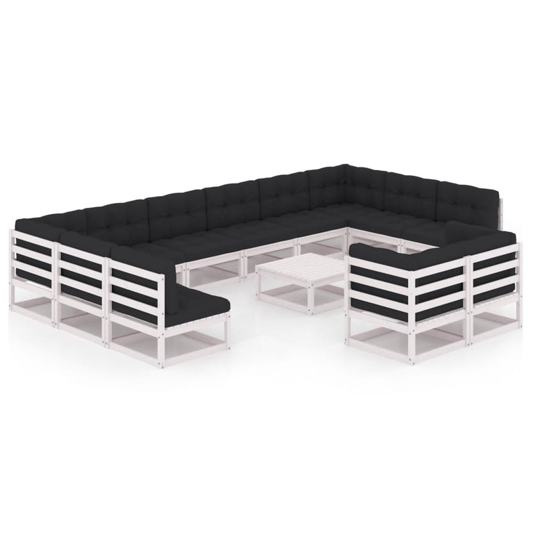 13-delige Loungeset met kussens massief grenenhout wit MeubelReus