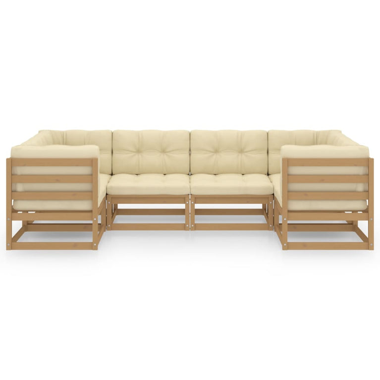 6-delige Loungeset met kussens massief grenenhout honingbruin MeubelReus