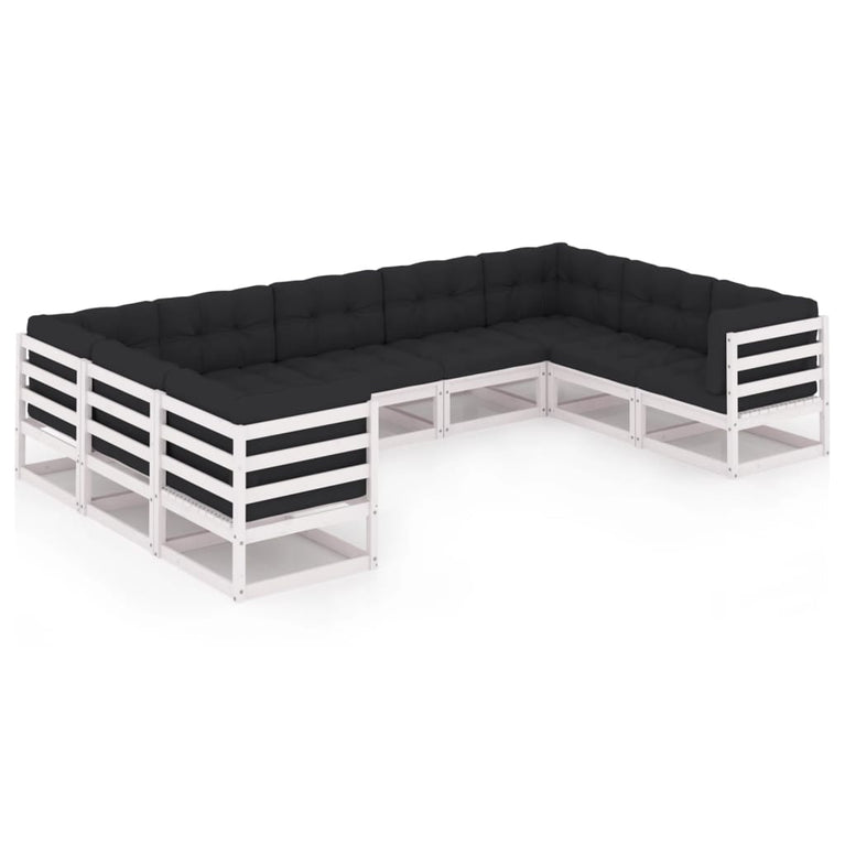 9-delige Loungeset met kussens massief grenenhout wit MeubelReus