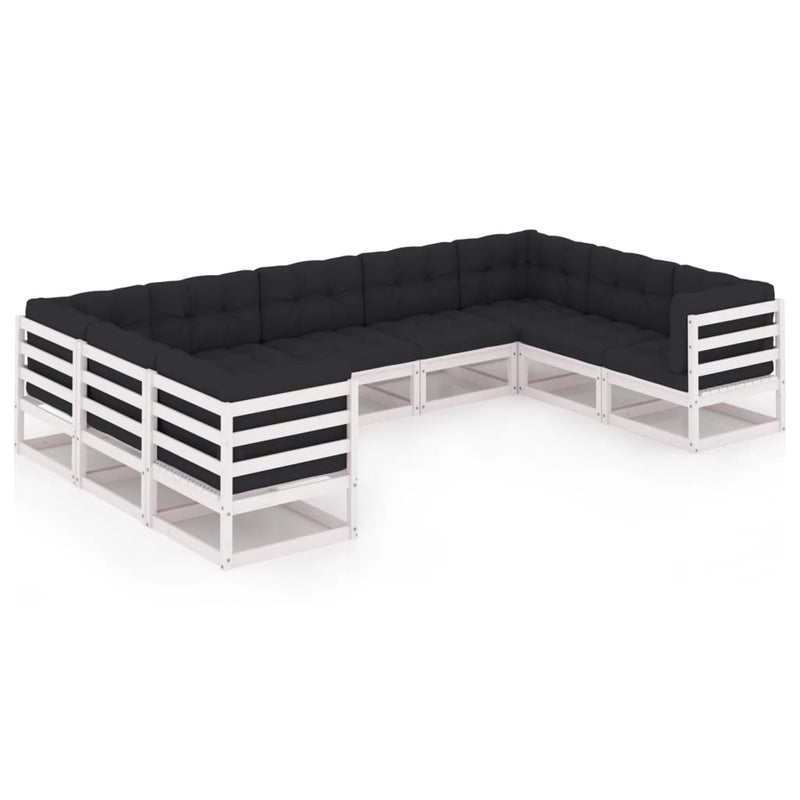 9-delige Loungeset met kussens massief grenenhout wit MeubelReus