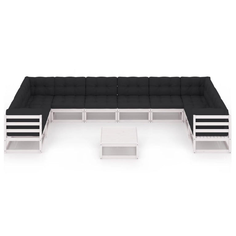 11-delige Loungeset met kussens massief grenenhout wit MeubelReus