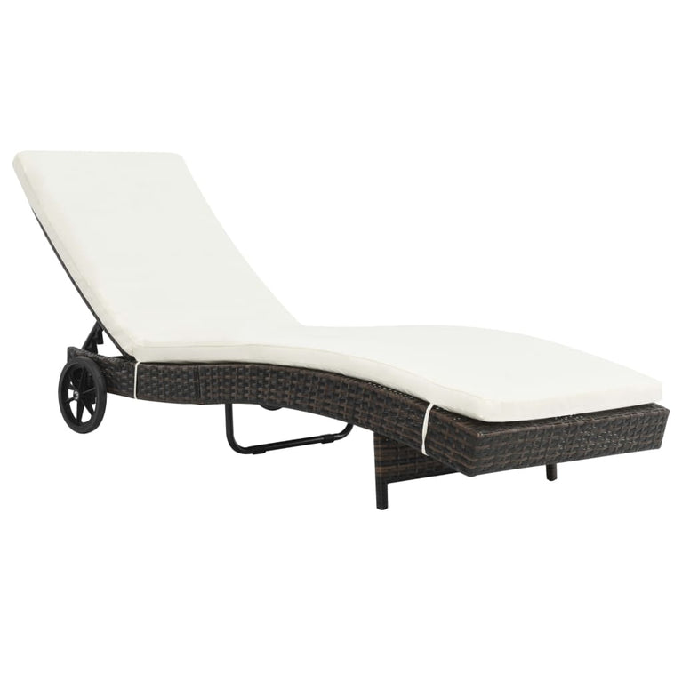 Ligbedden 2 st met wielen en kussens poly rattan bruin MeubelReus