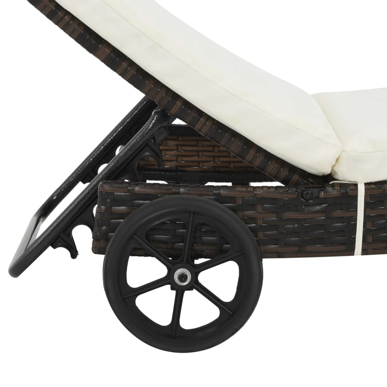 Ligbedden 2 st met wielen en kussens poly rattan bruin MeubelReus