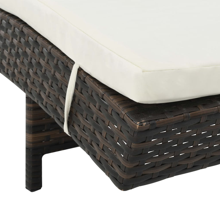 Ligbedden 2 st met wielen en kussens poly rattan bruin MeubelReus