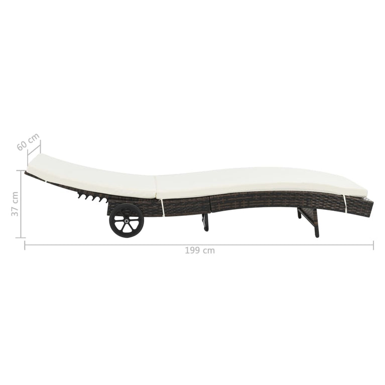 Ligbedden 2 st met wielen en kussens poly rattan bruin MeubelReus