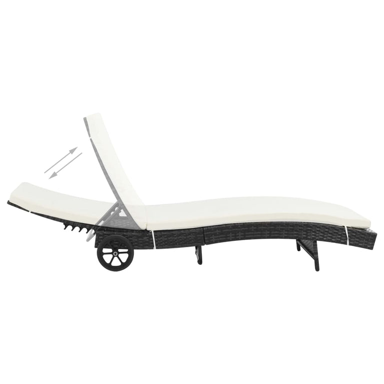 Ligbedden 2 st met wielen en kussens poly rattan zwart MeubelReus
