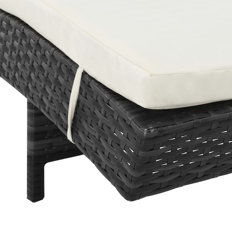 Ligbedden 2 st met wielen en kussens poly rattan zwart MeubelReus