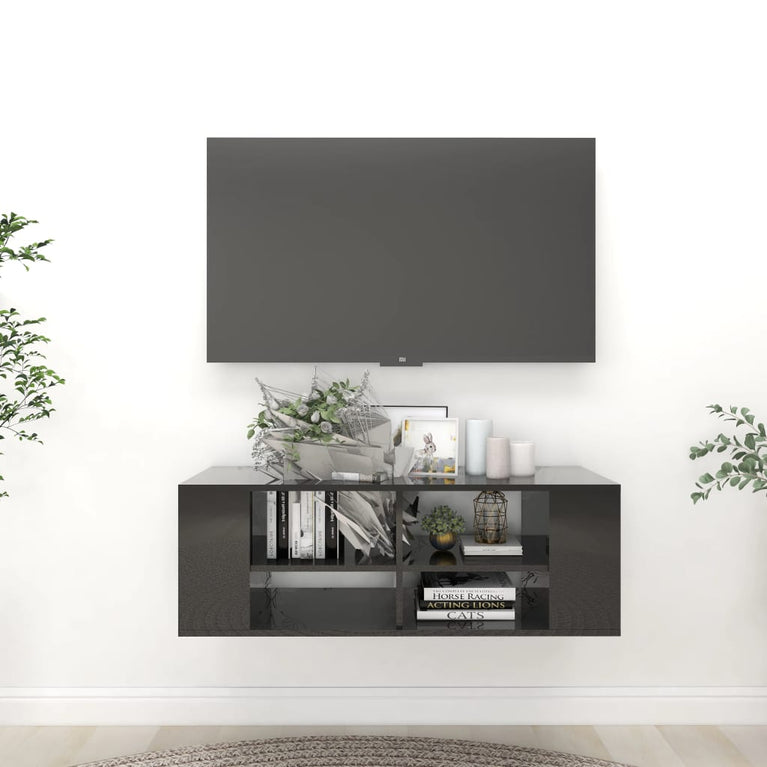 Tv-wandmeubel 102x35x35 cm spaanplaat hoogglans zwart MeubelReus