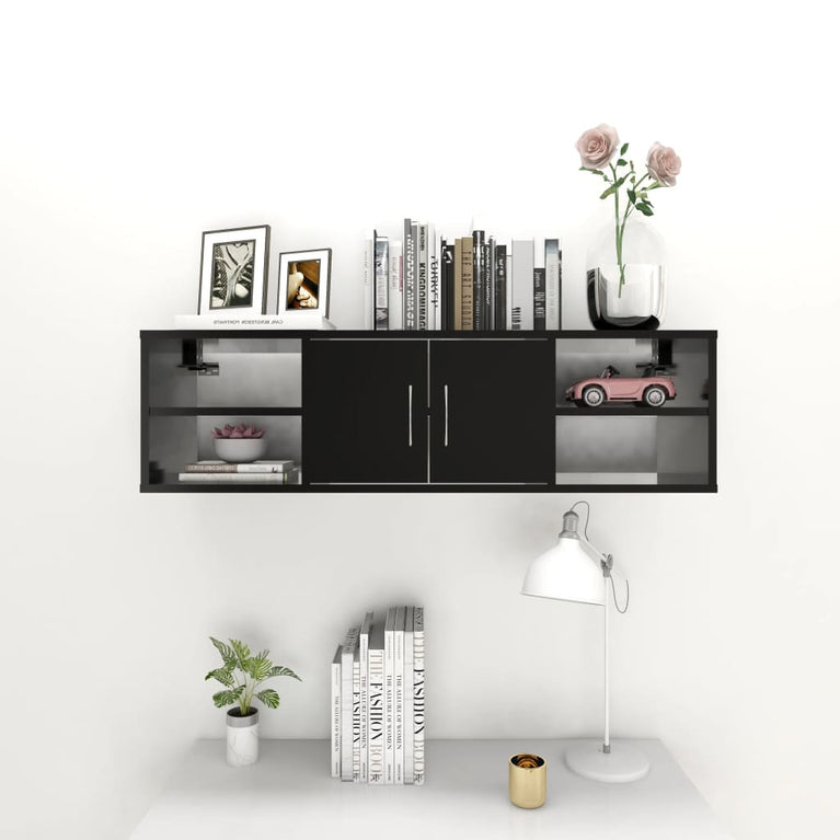 Wandschap 102x30x29 cm spaanplaat zwart