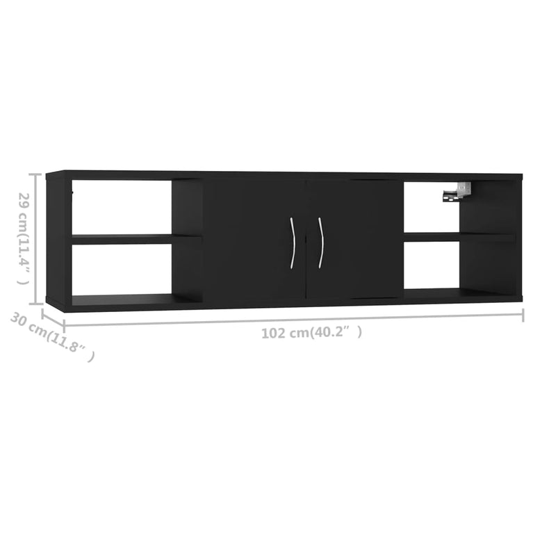 Wandschap 102x30x29 cm spaanplaat zwart