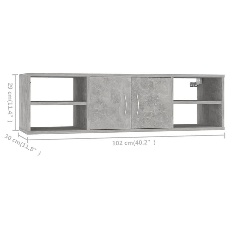 Wandschap 102x30x29 cm spaanplaat betongrijs MeubelReus
