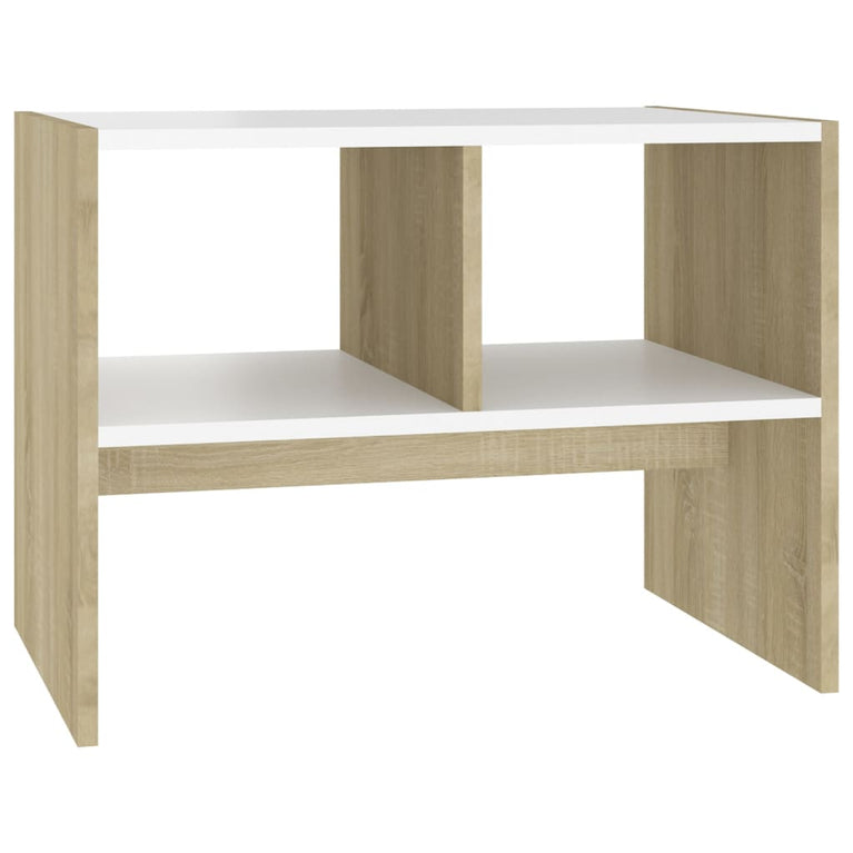Bijzettafel 60x40x45 cm spaanplaat wit en sonoma eikenkleurig
