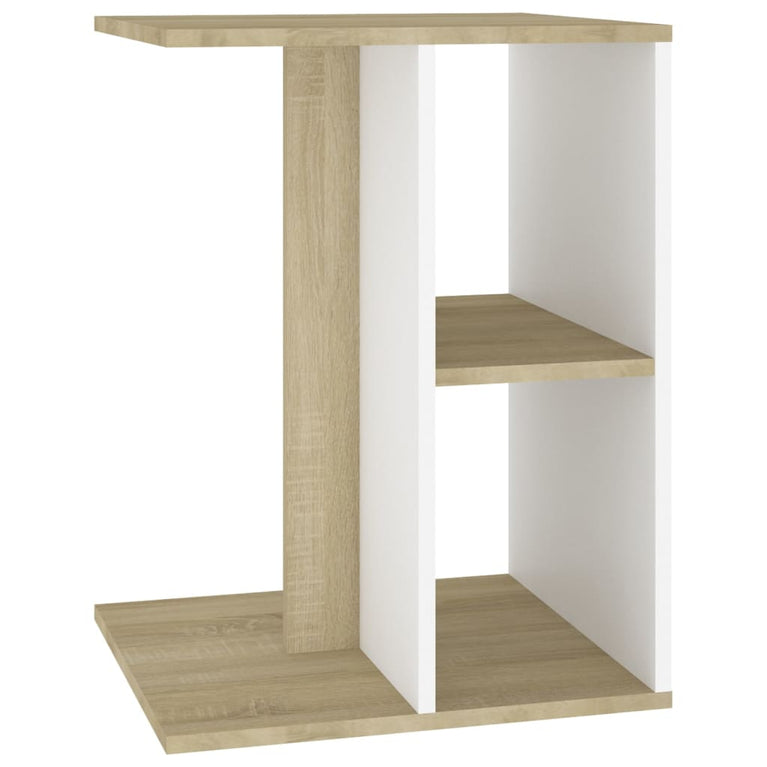 Bijzettafel 60x40x45 cm spaanplaat wit en sonoma eikenkleurig