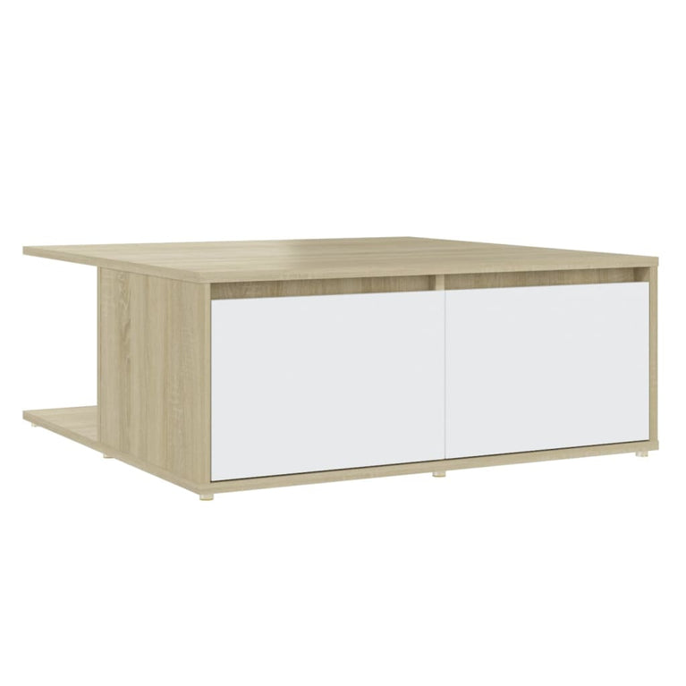 Salontafel 80x80x31 cm spaanplaat wit en sonoma eikenkleurig MeubelReus