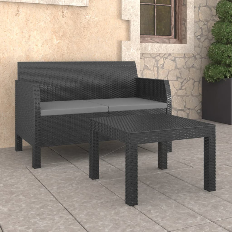 2-delige Loungeset met kussens PP rattan antracietkleurig MeubelReus