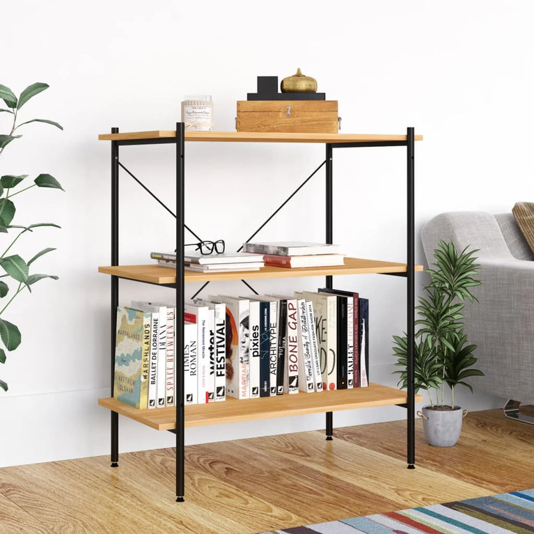 Opbergrek 3-laags 80x40x92 cm zwart en eikenkleurig MeubelReus