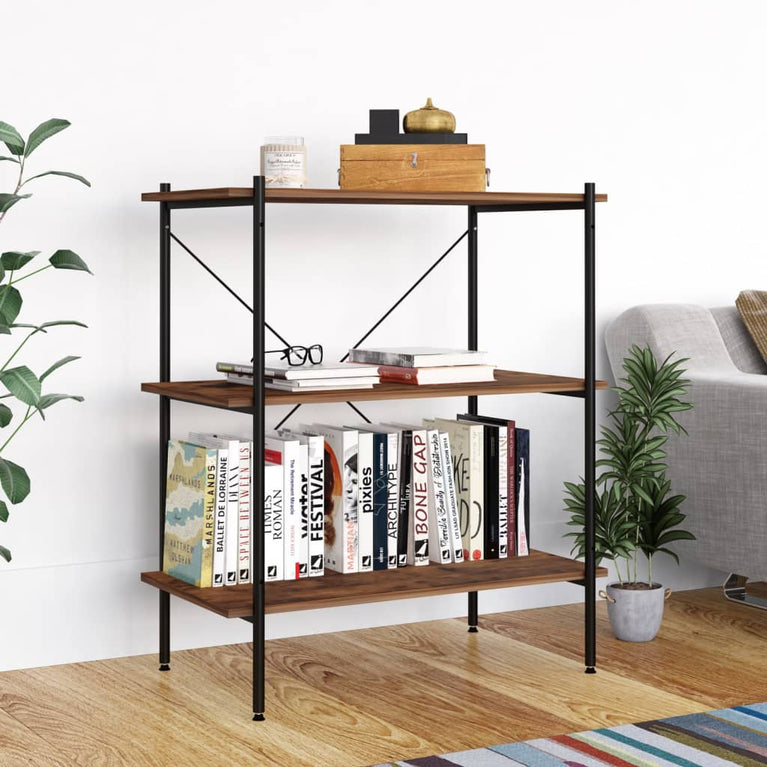 Opbergrek 3-laags 80x40x92 cm zwart en donkerhoutkleurig
