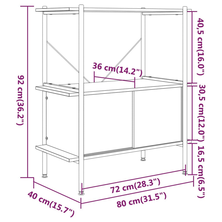 Opbergrek 3-laags met kast 80x40x92 cm staal en bewerkt hout MeubelReus