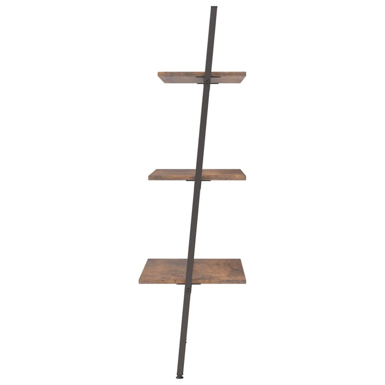Ladderrek met 3 schappen 64x34x116 cm donkerbruin en zwart MeubelReus