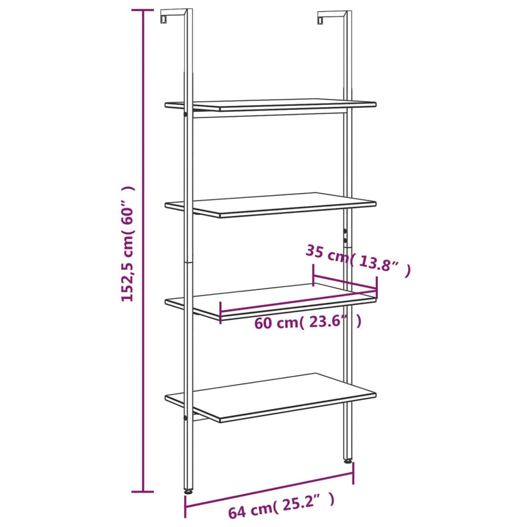 Ladderrek met 4 schappen 64x35x152,5 cm zwart MeubelReus