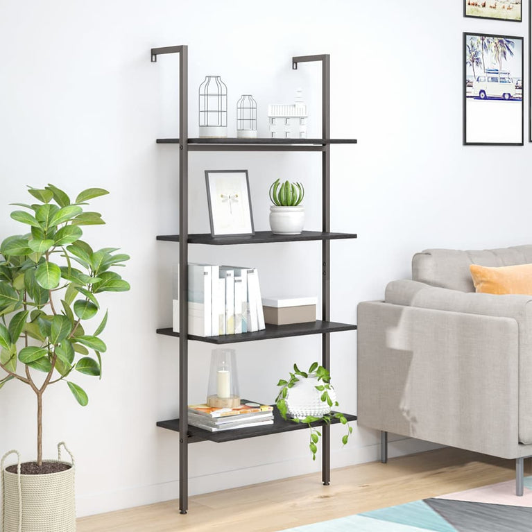 Ladderrek met 4 schappen 64x35x152,5 cm zwart MeubelReus