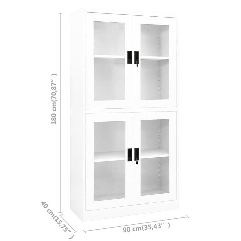 Kantoorkast 90x40x180 cm staal en gehard glas wit MeubelReus