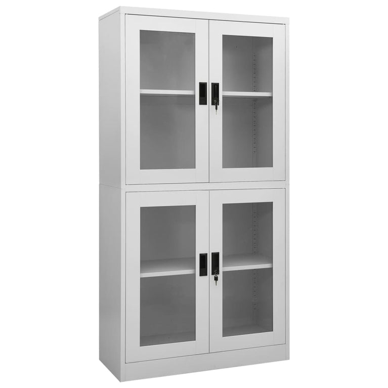 Kantoorkast 90x40x180 cm staal en gehard glas lichtgrijs MeubelReus