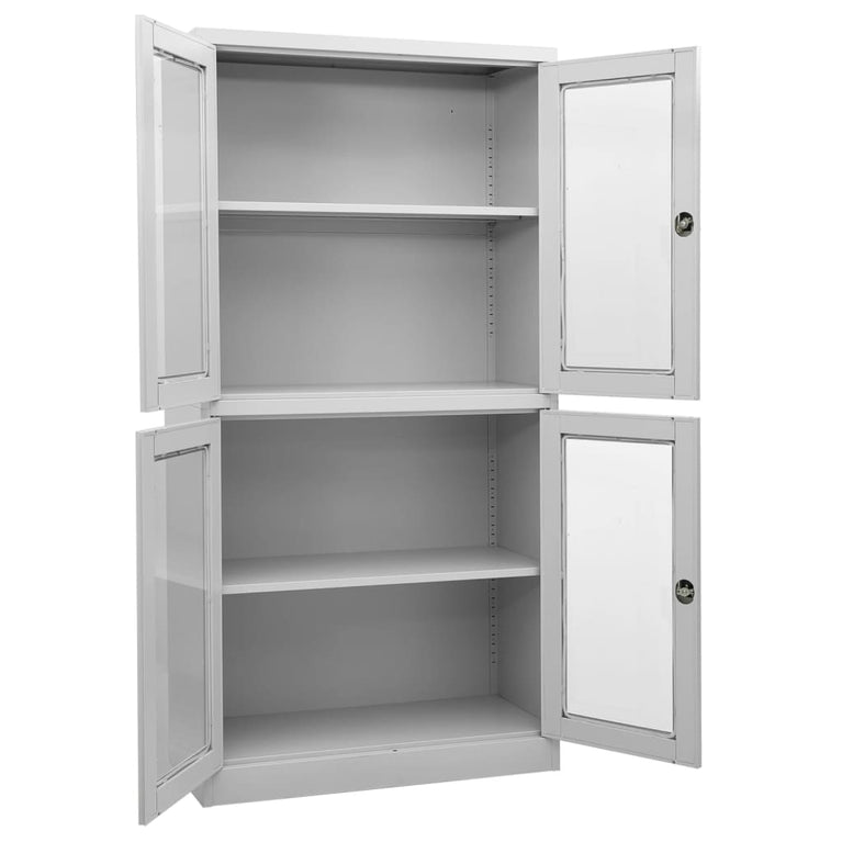 Kantoorkast 90x40x180 cm staal en gehard glas lichtgrijs MeubelReus