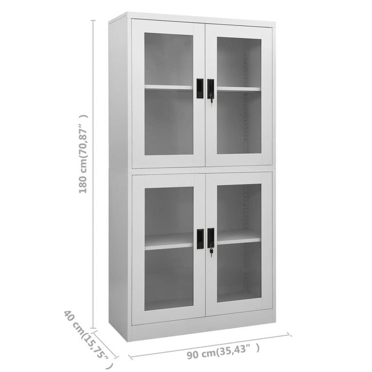 Kantoorkast 90x40x180 cm staal en gehard glas lichtgrijs MeubelReus