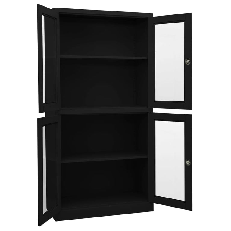 Kantoorkast 90x40x180 cm staal en gehard glas zwart MeubelReus