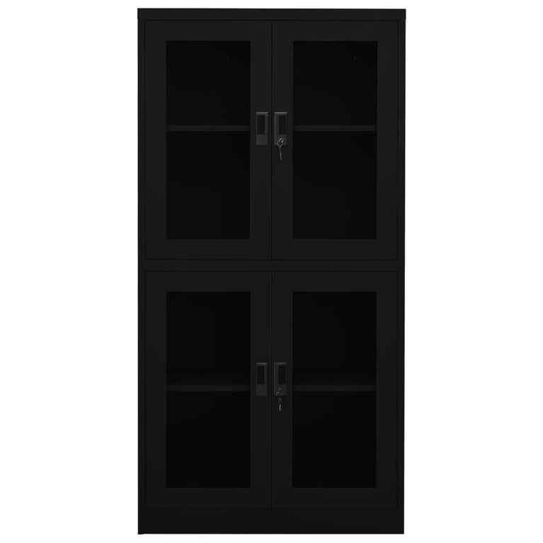 Kantoorkast 90x40x180 cm staal en gehard glas zwart MeubelReus