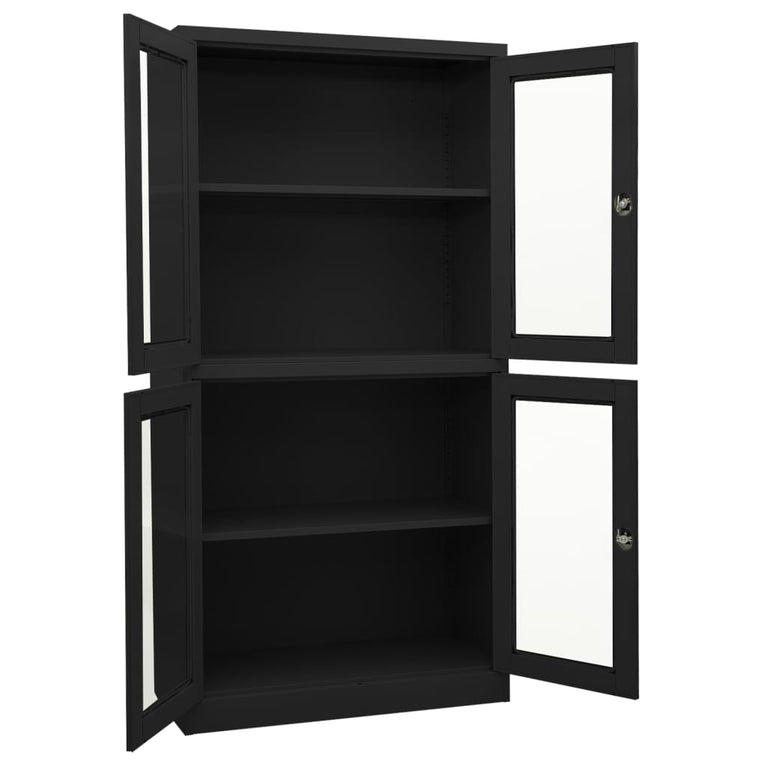 Kantoorkast 90x40x180 cm staal en gehard glas antracietkleurig MeubelReus