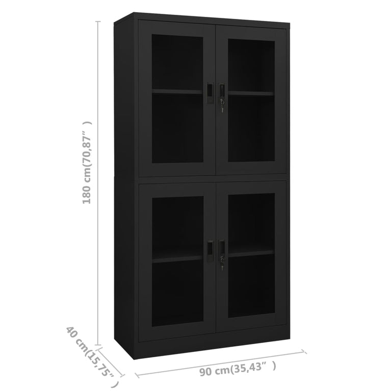 Kantoorkast 90x40x180 cm staal en gehard glas antracietkleurig MeubelReus