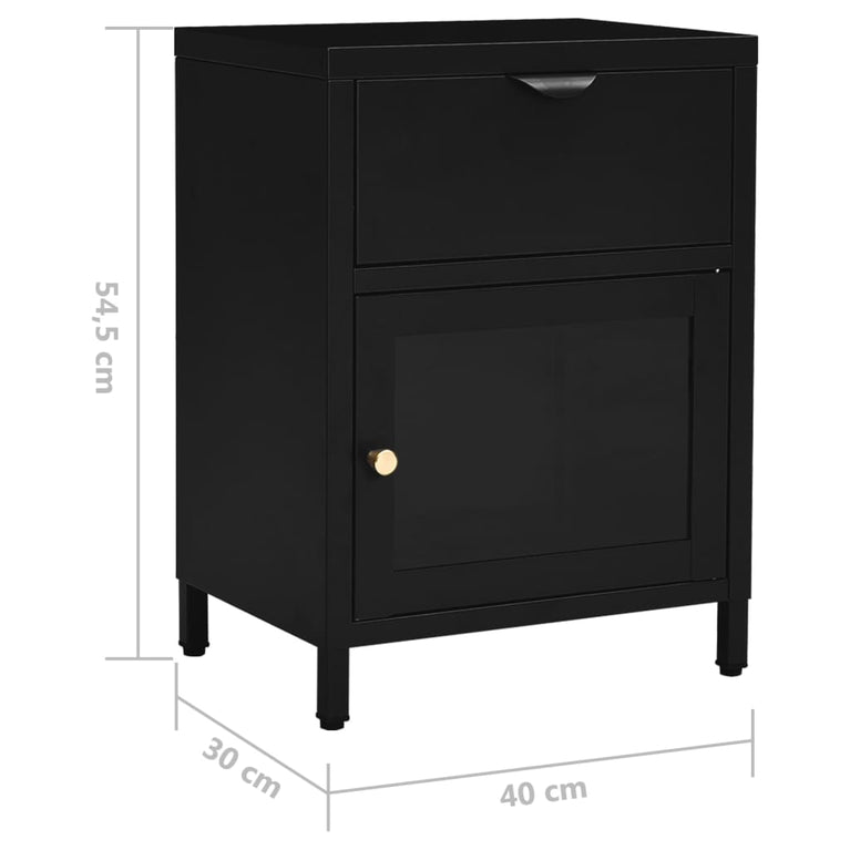 Nachtkastje 40x30x54,5 cm staal en glas zwart MeubelReus