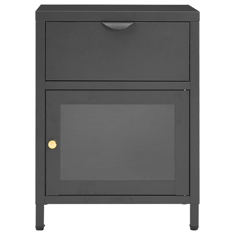 Nachtkastje 40x30x54,5 cm staal en glas antracietkleurig MeubelReus