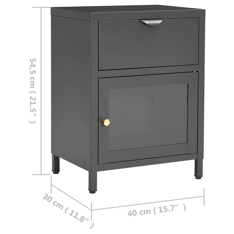 Nachtkastje 40x30x54,5 cm staal en glas antracietkleurig MeubelReus