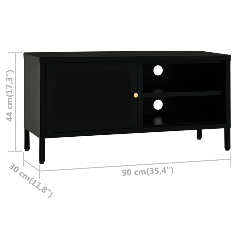 Tv-meubel 90x30x44 cm staal en glas zwart MeubelReus