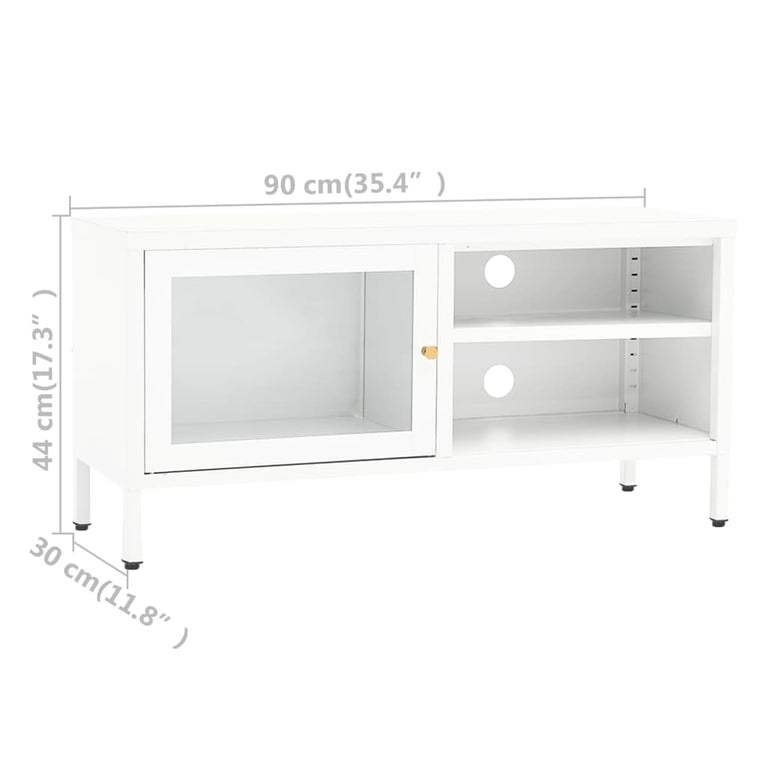 Tv-meubel 90x30x44 cm staal en glas wit MeubelReus