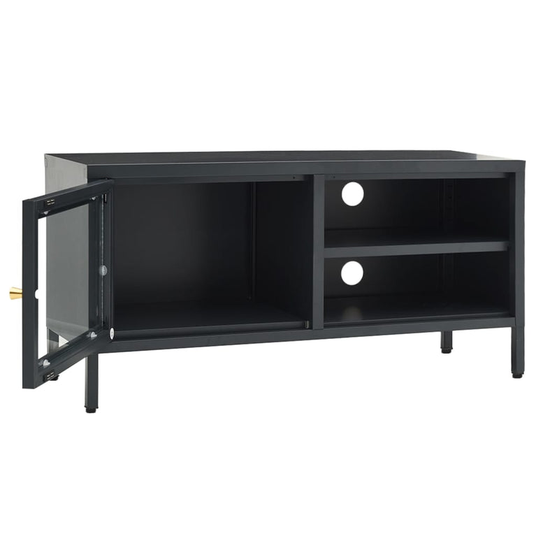 Tv-meubel 90x30x44 cm staal en glas antracietkleurig MeubelReus