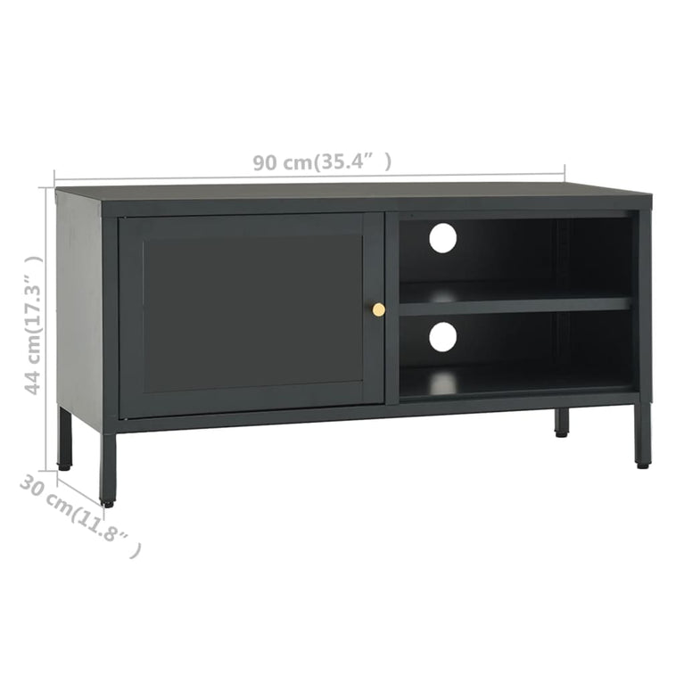 Tv-meubel 90x30x44 cm staal en glas antracietkleurig MeubelReus