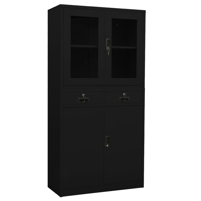 Kantoorkast 90x40x180 cm staal en gehard glas zwart MeubelReus
